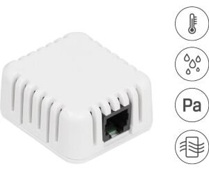 Sensor THPVoc 1W-UNI: Combined sensor of 4 quantities in 4x4 cm indoor box. RJ11 interface (1-Wire UNI bus)